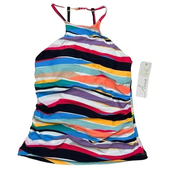 Anne Cole Womens XS Wavy Stripe Halter Tankini Swim Top - Picture 4 of 14